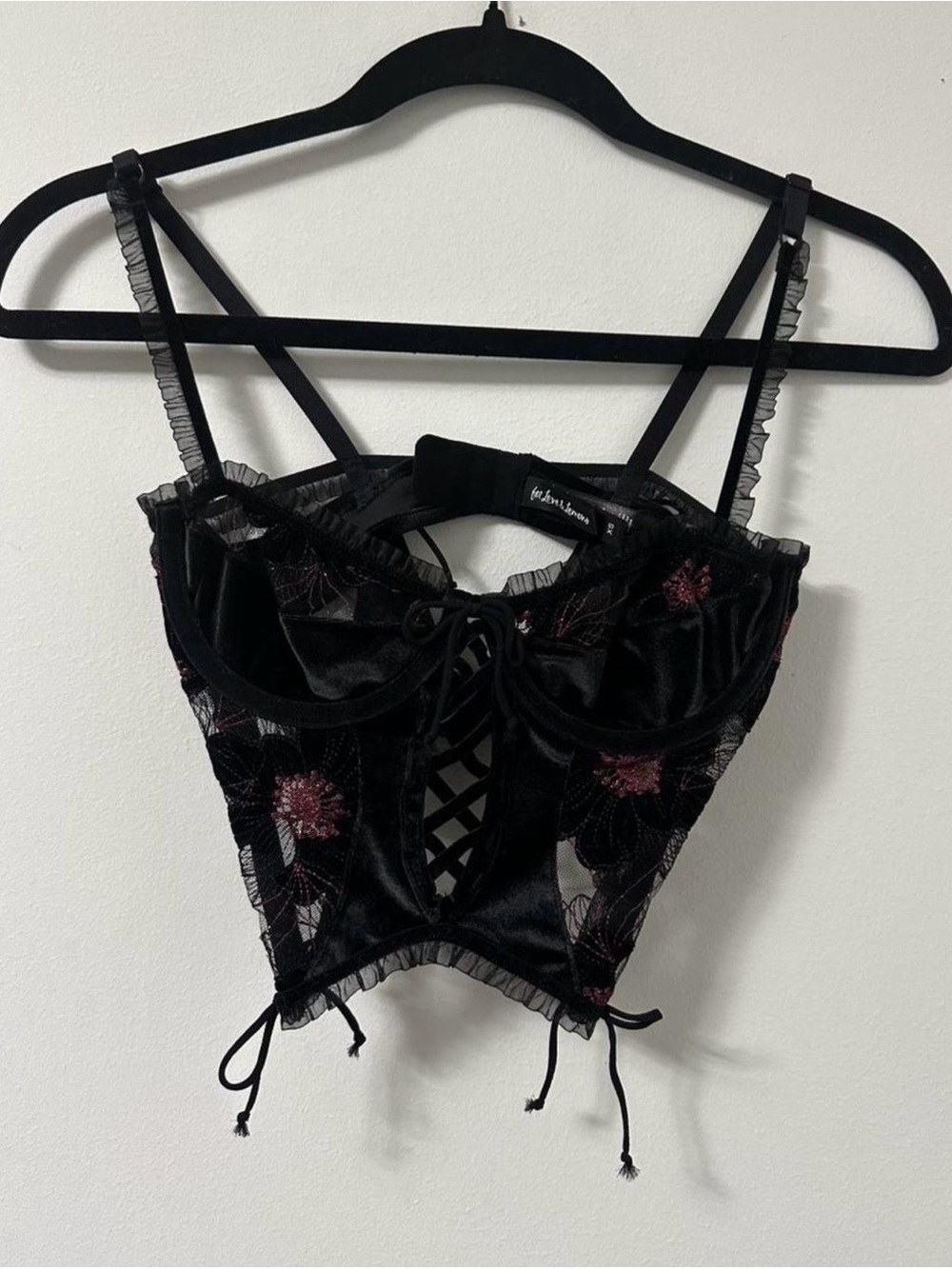 For love and lemons Black Velvet Floral Lace-Up Corset Top